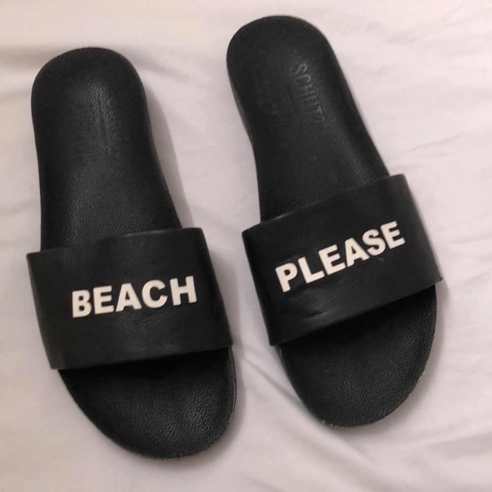Schutz and Bergdorf Goodman Collab Black Beach Please Sandals